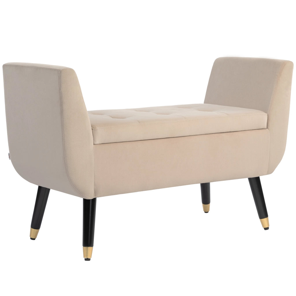 Divanetto con contenitore e braccioli ¨C zephmum ¨C velluto beige 107x42x65 cm