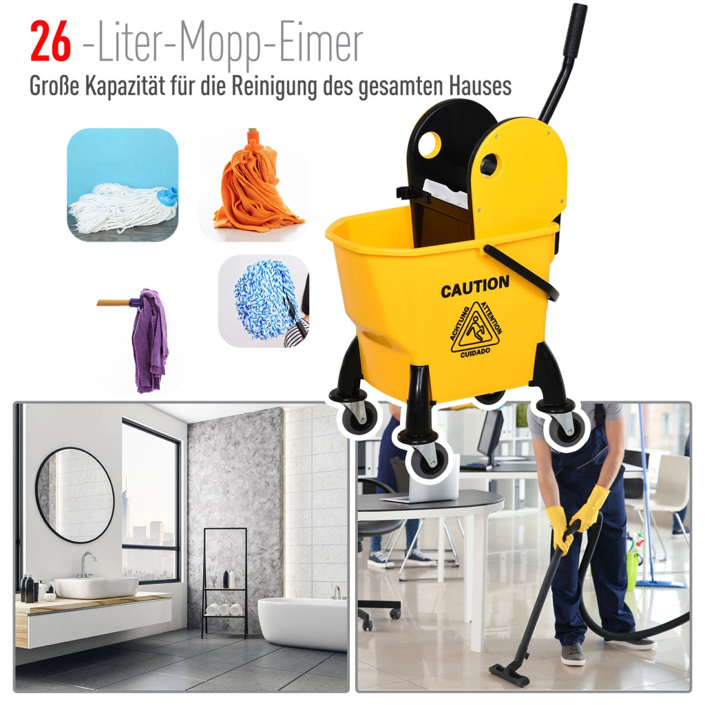Carrello per pulizia con secchio e strizzatore 26L ¨C zephmum ¨C Giallo, 44x36x90 cm