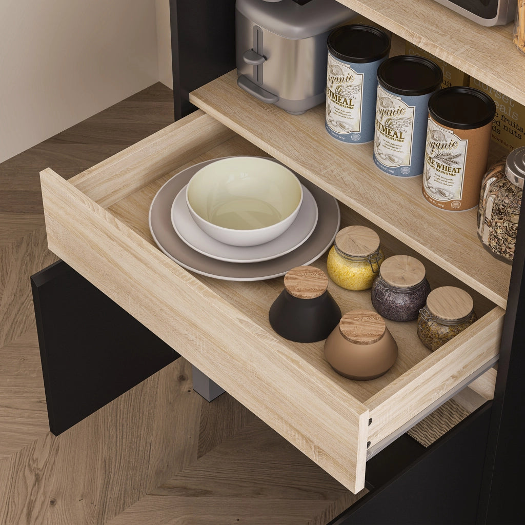 Mobile da cucina con ripiani e cassetto ¨C zephmum ¨C quercia e nero 60x40x131 cm