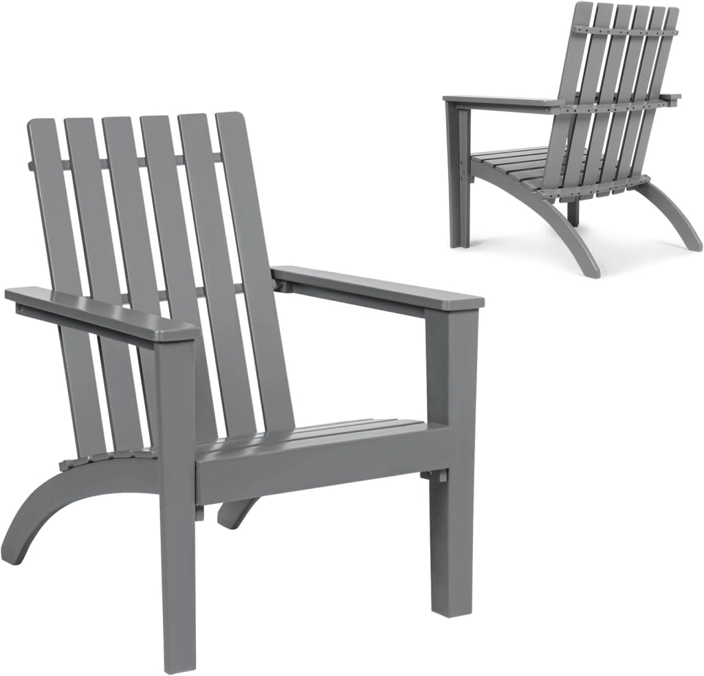 Adirondack - Sedia da giardino in legno di acacia, con schienale e braccioli, ergonomica, da giardino fino a 160 kg, per balcone, giardino, spiaggia (grigio)