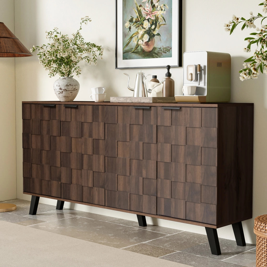 OKWISH Credenza Contenitore con 4 Ante e Ripiani Regolabili, per Soggiorno o Sala da Pranzo, Legno, 160,5 x 35,5 x 78 cm