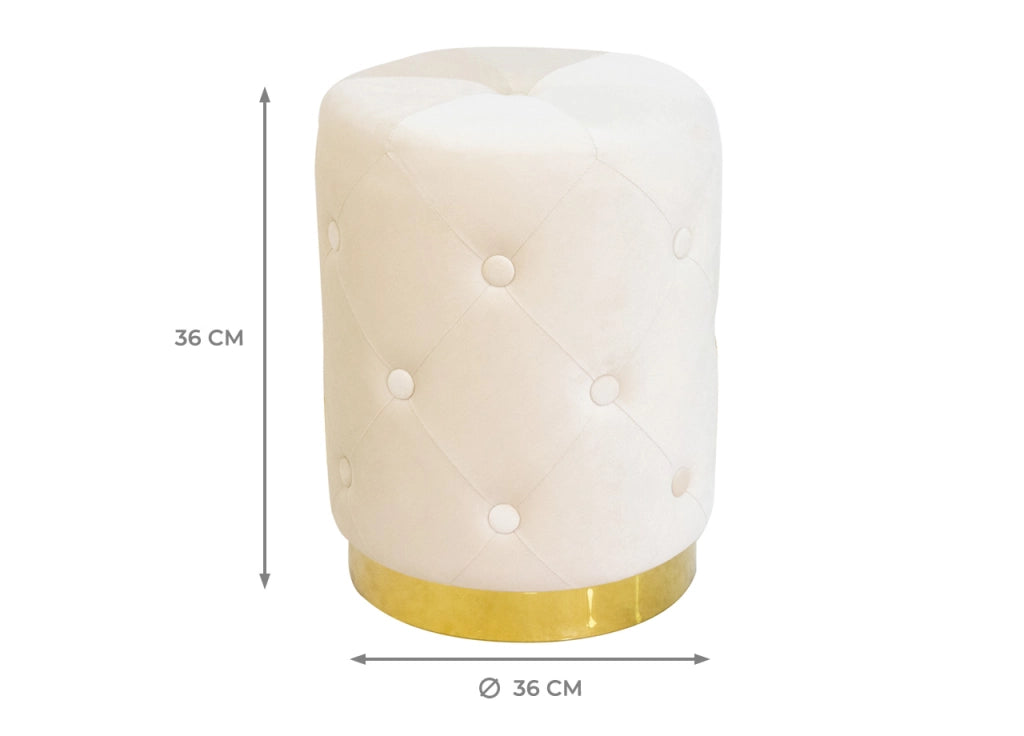 Pouf Salotto/Camera Rotondo Imbottito Modello Velvet Chic Tinta Unita - Pouf - Beige