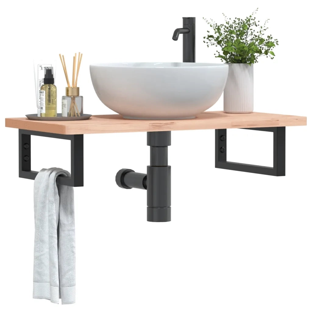vidaXL Ripiano a Parete per Lavabo in Acciaio e Massello di Faggio