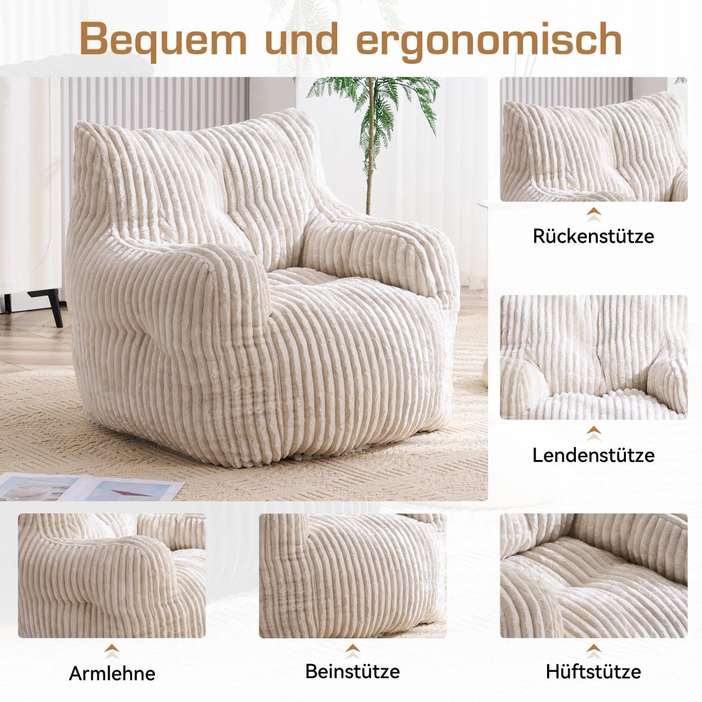 Poltrona Sacco Imbottita in Tessuto a Coste ¨C MINIMAL ¨C Beige