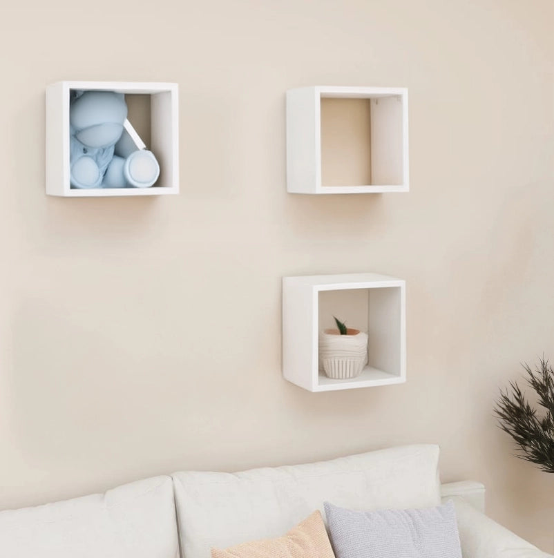 MAURY'S 3 PENSILI QUADRATI IN LEGNO DA PARETE IN TRE MISURE  BIANCO LEGNO