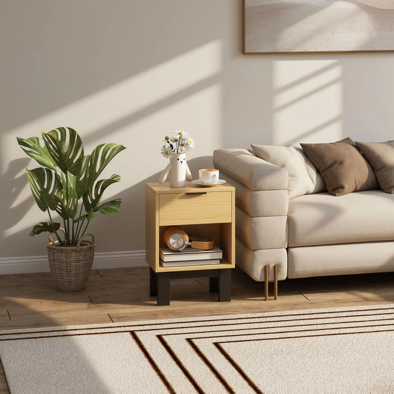 Comodino salvaspazio con cassetto e vano aperto, per camera da letto e soggiorno, in legno, rovere 35 × 26 × 50 cm
