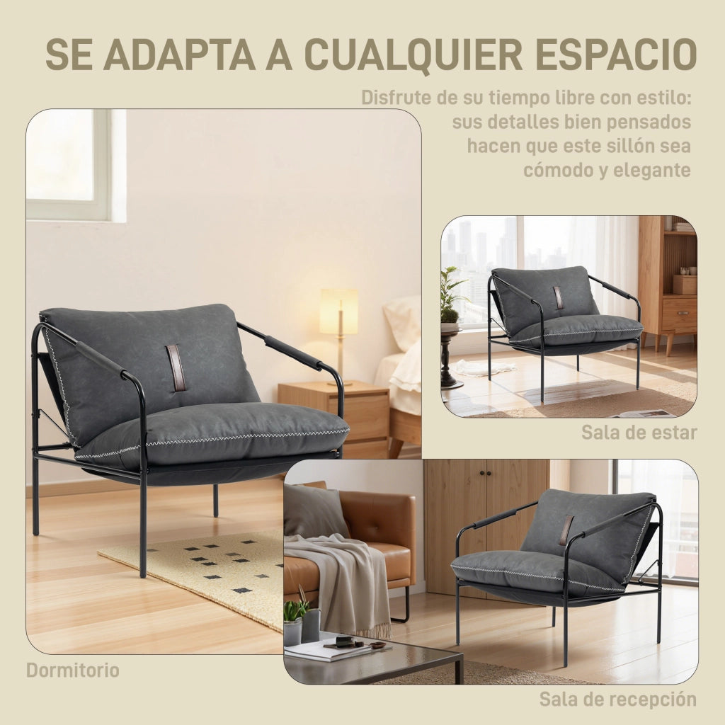 Poltrona Moderna Relax in Similpelle Grigio Scuro ¨C Zephmum ¨C Cuscini Estraibili