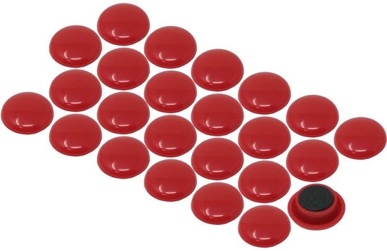 Magnetici rossi grandi per il quadro per frigorifero, lavagna e bacheca, 40 mm x 8 mm alto - confezione da 12 pezzi