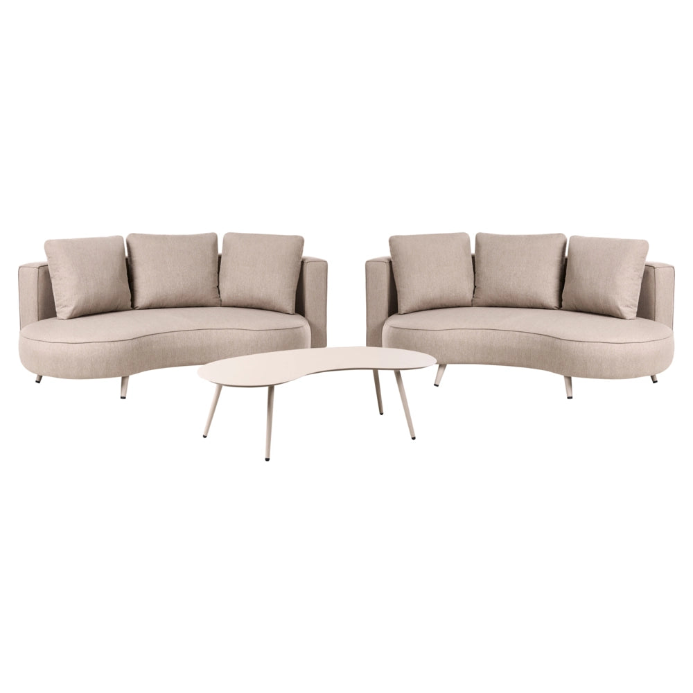 Set divani da giardino a 6 posti Divani con cuscini e tavolino Rivestimento in olefina Alluminio Idrorepellente Resistente ai raggi UV A forma di rene Beige