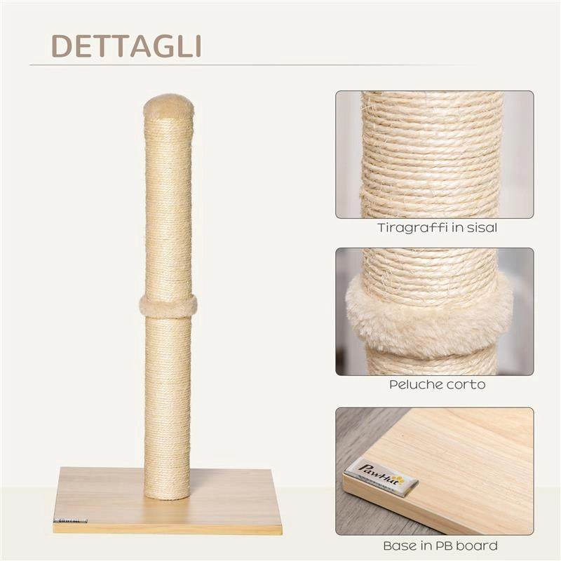 TIRAGRAFFI PER GATTI CON PALO IN SISAL ALTO 60 CM E BASE IN TRUCIOLATO BEIGE