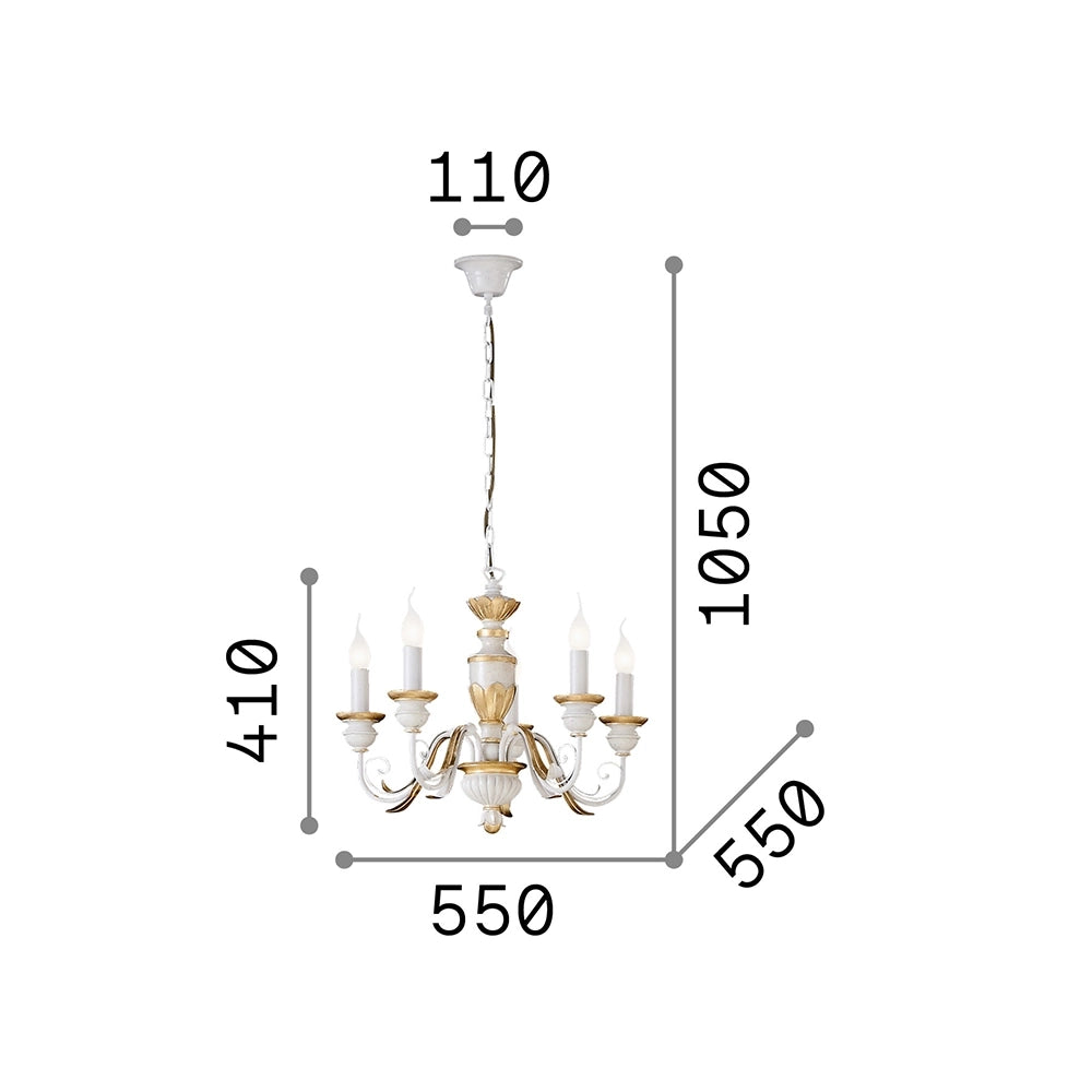 Lampadario Classico Firenze Materie Plastiche Bianco 5 Luci E14