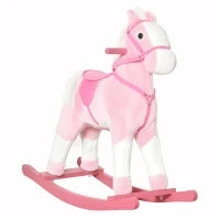 Cavallo a Dondolo in Legno con Suono Animale Regalo Giocattolo per i Bambini, 74 x 28 x 65 cm, Rosa