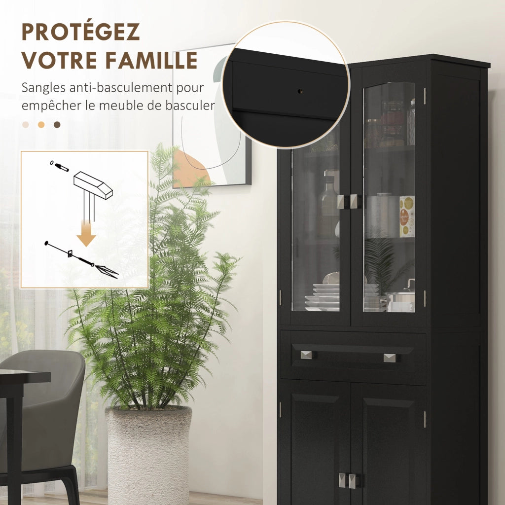 Armadio da Cucina 4 Ante con 2 Ante Vetrate e Cassetto ¨C Zephmum ¨C Nero 160x60x40 cm