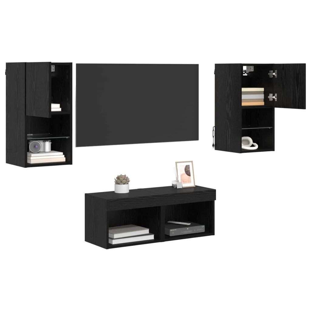 Mobiletti TV da Parete 4 pcs Rovere Nero Legno multistrato 3402916