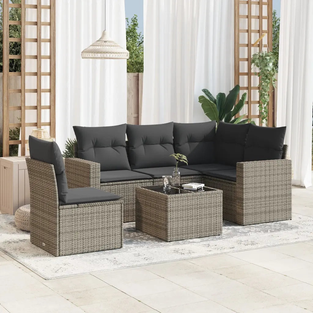 Set Divano da Giardino 6 pz con Cuscini Grigio in Polyrattan 3218970