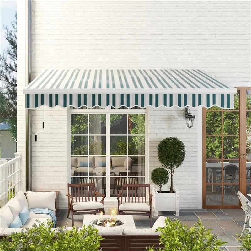 TENDA DA SOLE A BRACCI AVVOLGIBILE A MANOVELLA IN METALLO E ALLUMINIO 4X2.5M VERDE E BIANCO