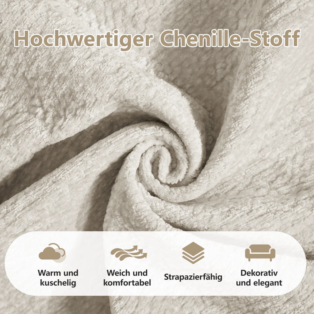 Divano modulare a U in ciniglia con cuscini trapuntati e ottomana mobile beige chiaro 190 × 149 × 90 cm