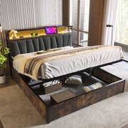 Letto matrimoniale in metallo con LED RGBW, USB e contenitore