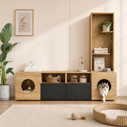 MOBILE TV con Libreria e Area per Gatti 185x40x162 cm Nero e Naturale