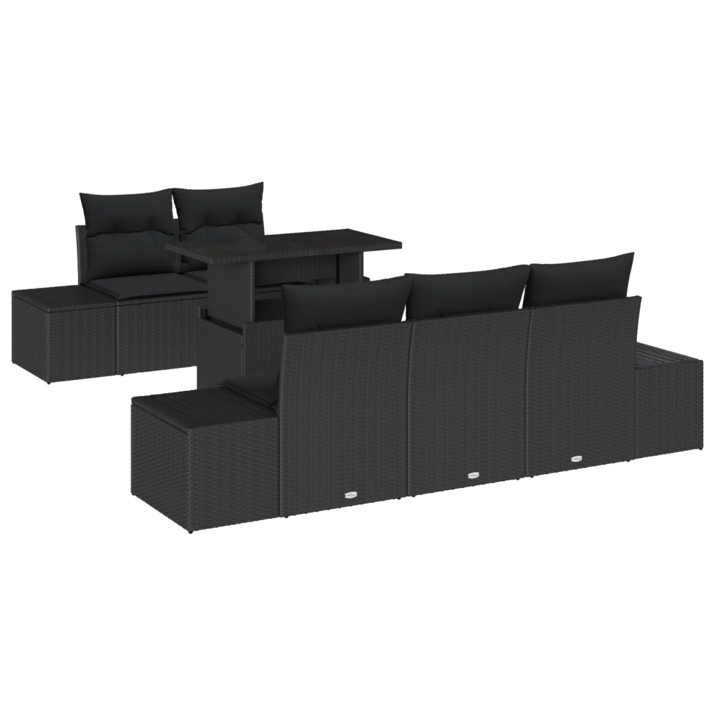 Set di divani da giardino 6 pezzi con cuscini in polirattan nero