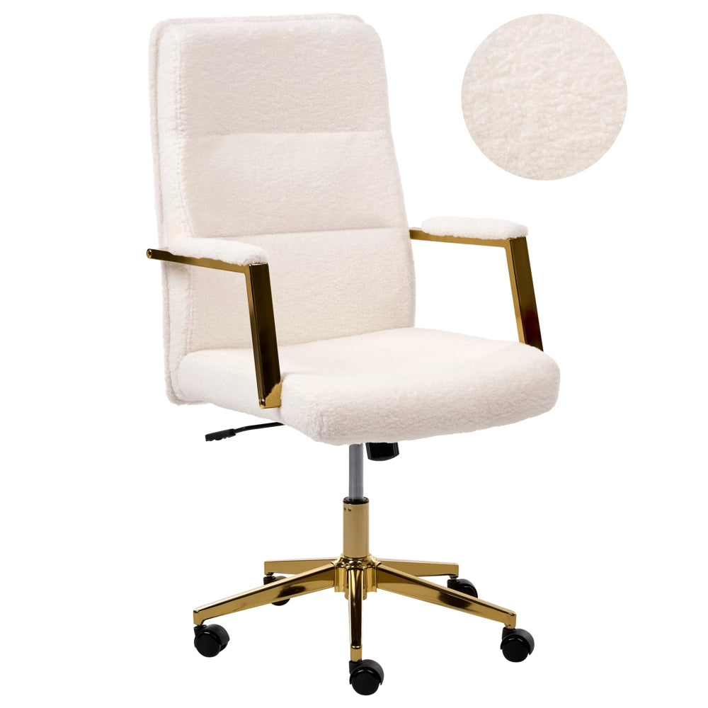 Sedia direzionale da ufficio con regolazione dell'inclinazione imbottitura spessa con rivestimento in bouclè bianco sporco