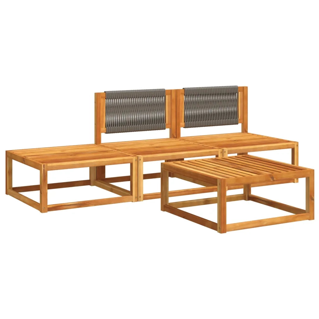 Set di divani da giardino 4 pz | Set Salotto da Giardino con cuscini in legno di acacia e corda