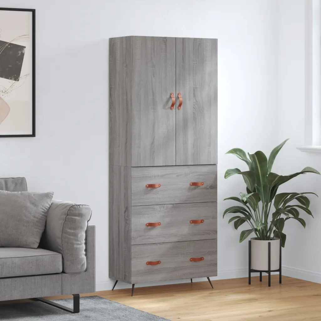 Credenza Grigio Sonoma 69,5x34x180 cm in Legno Multistrato 3195825