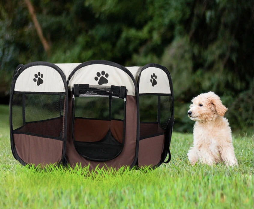 Valora Box pieghevole per cani e gatti, marrone e leggero con pareti in rete