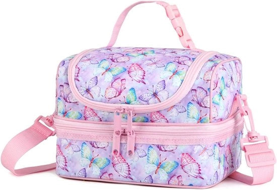 Borsa termica portatile per bambine - Adatta per la scuola e il picnic - Farfalla rosa