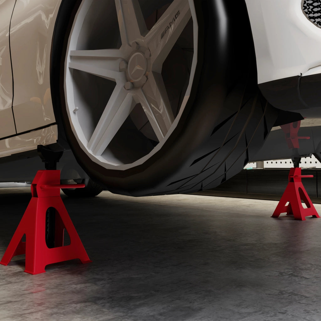 Cavalletti Regolabili per Auto 3 Tonnellate ¨C Zephmum ¨C Acciaio e Ghisa Rosso 29-42.5 cm