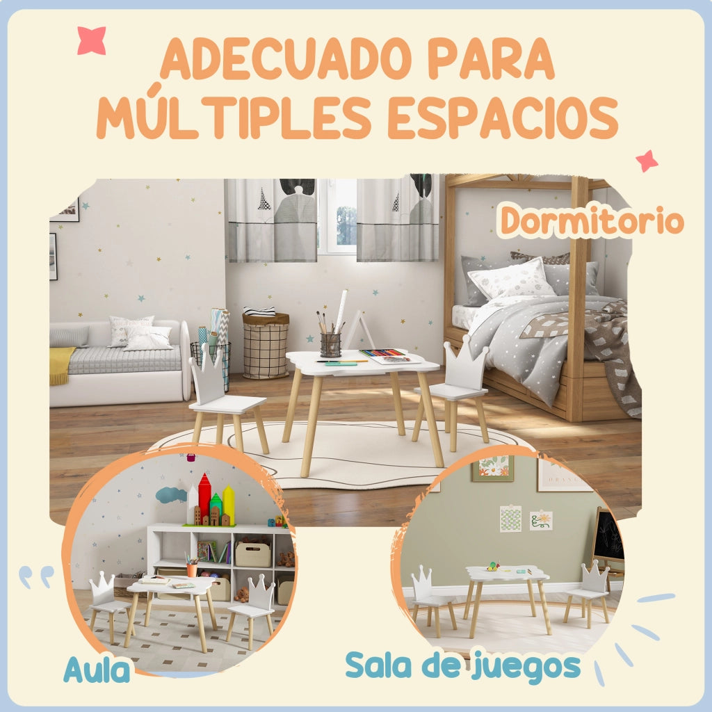 Tavolo Bambini con 2 Sedie ¨C zephmum ¨C 60x60x44 cm Bianco e Legno