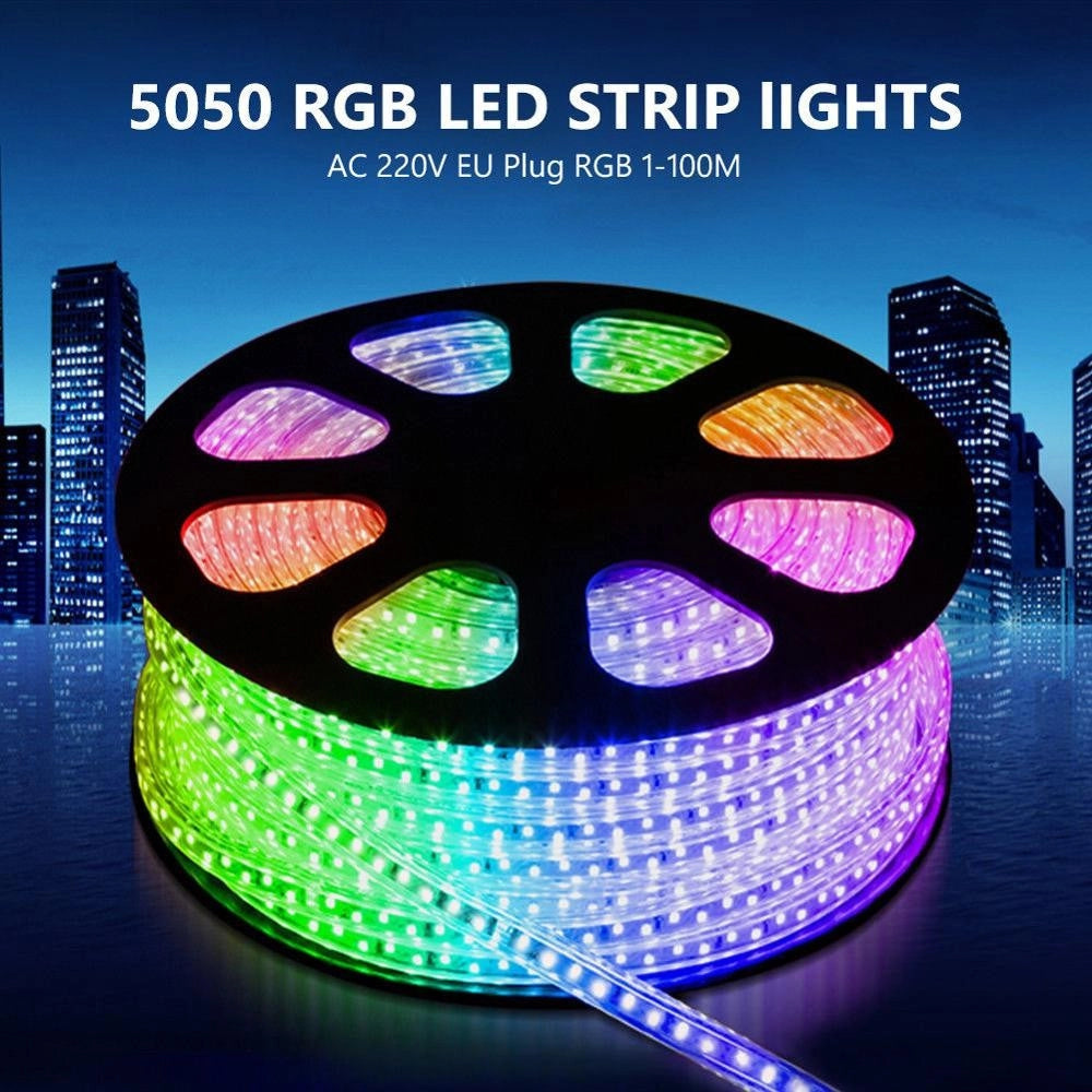 Trade Shop - Striscia Strip Led Bobina Smd 5050 Rgb Con Spina 220v Tubo Per Esterno Da 100 Mt -