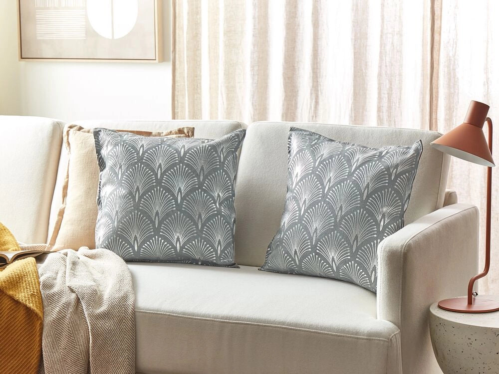 Set di 2 cuscini moderni in cotone grigio con motivo geometrico fatti a mano e sfoderabili 45 x 45 cm con imbottitura stile boho