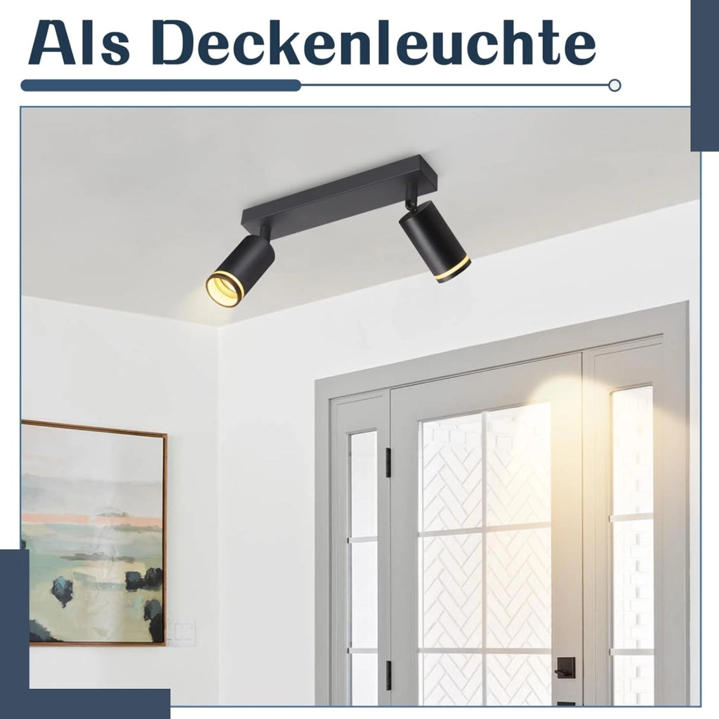 ZMH Faretto da soffitto Nero 2 Luci GU10 Orientabile da Interno in Metallo per Corridoio Soggiorno Senza Lampadine
