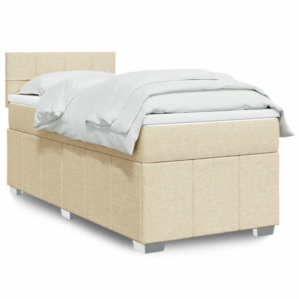 vidaXL Giroletto a Molle con Materasso Crema 100x200 cm in Tessuto