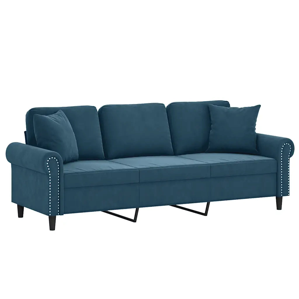 Divano a 3 Posti con Cuscini Blu 180 cm in Velluto