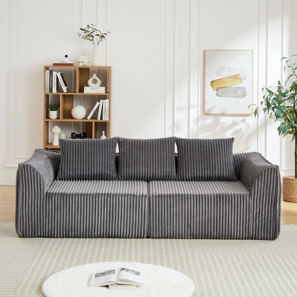 Divano modulare con linee curve e seduta ampia - in tessuto a coste - grigio
