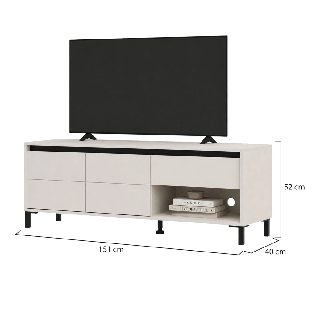 Corciano, Mobile Porta tv un Cassetto, 151x40x52h cm Bianco Crema