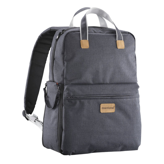 Mantona Urban Companion zaino fotografico e borsa, antracite con applicazioni in pelle, per fotocamere, con scomparto per laptop fino a 12 pollici