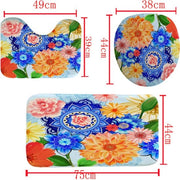 Set di tre tappeti da bagno in stile bohemiano senza gomma antiscivolo tappeti da bagno da applicare direttamente senza adesivi - 75*45 cm - stampa 3D digitale - impermeabili e resistenti ai funghi