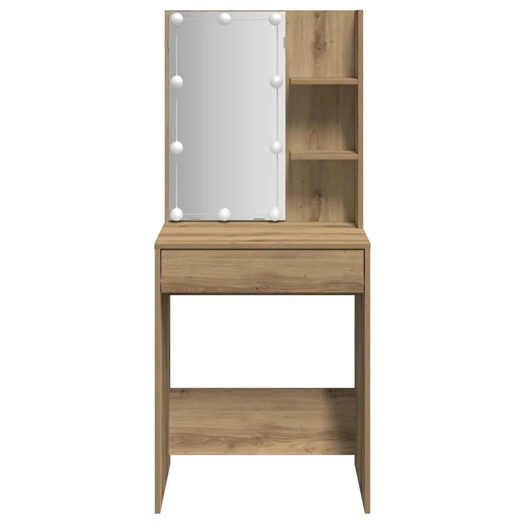 Toeletta | Tavolo da Trucco con LED Rovere Artigianale 60x40x140 cm