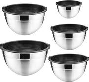 Insalatiera Kompleto da 5, contenitore in acciaio inossidabile con coperchio ermetico, formato 4,5 l / 2,7 l / 1,5 l / 1,2 l / 0,7 l, per cucina, stivabile, versatile, lavastoviglie.
