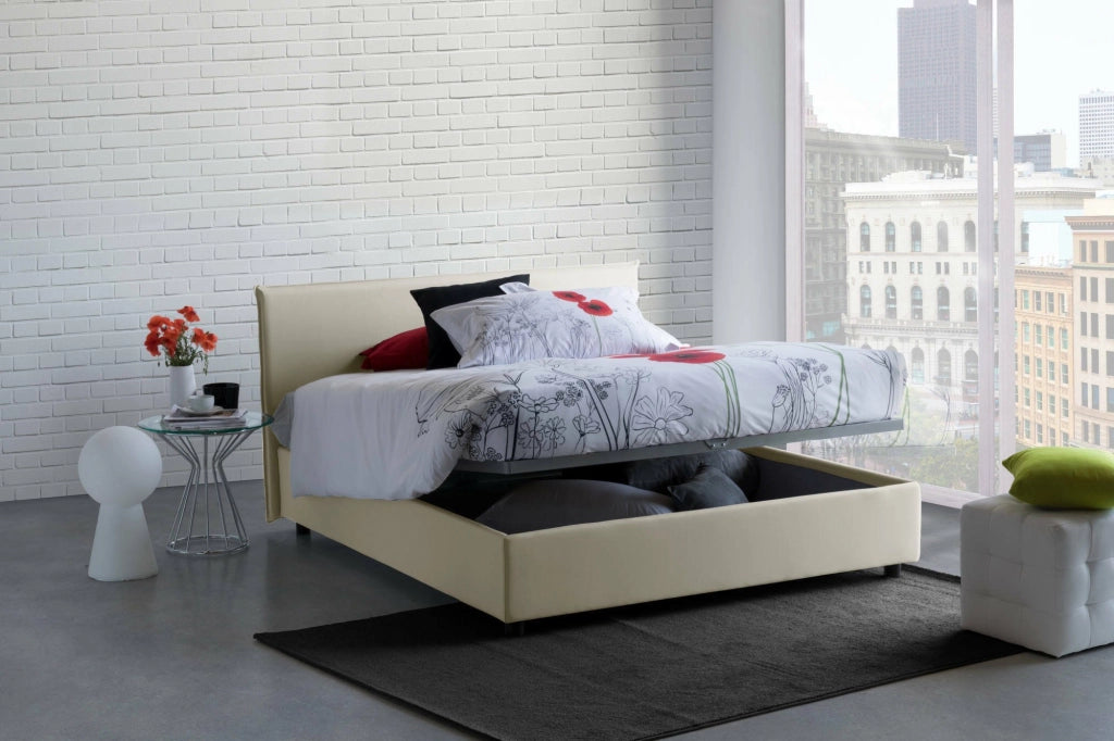 Letto matrimoniale Angelic, Letto contenitore con rivestimento in tessuto, Made in Italy, Apertura frontale, adatto per materasso cm 140x190, Beige