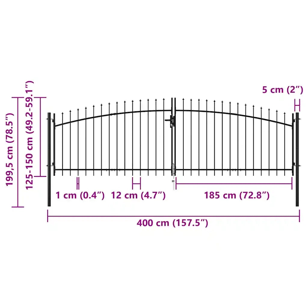 Cancello per recinzione a doppia porta Woerden con punta a lancia 400x199,5 cm 145740