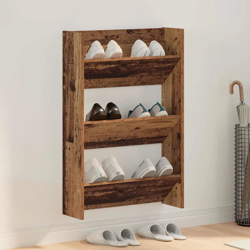 vidaXL Armadi per scarpe da muro Altro Legno antico Legno multistrato