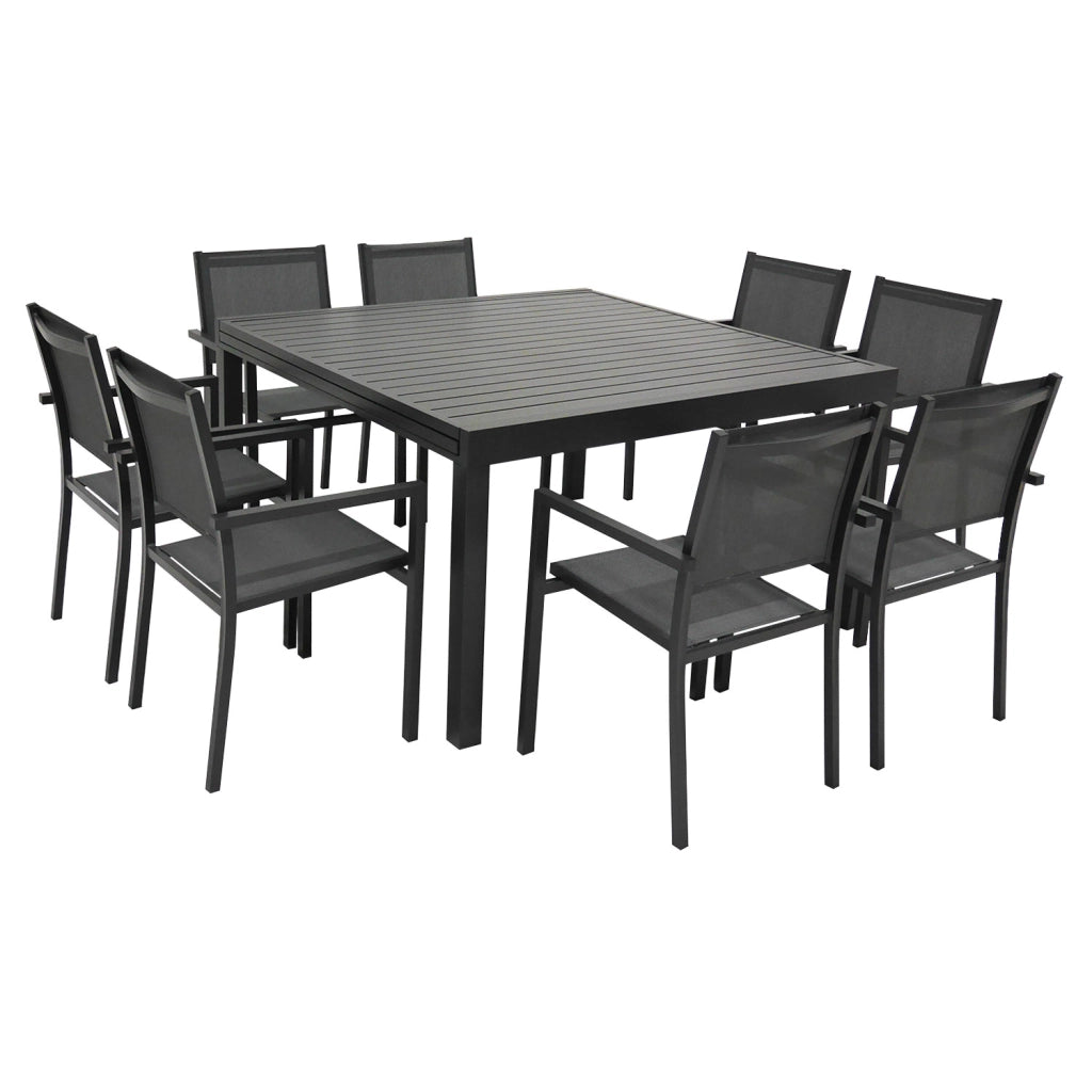 VENEZIASet di mobili da giardino allungabili in textilene grigio 140/200 posti a sedere 10 - alluminio antracite