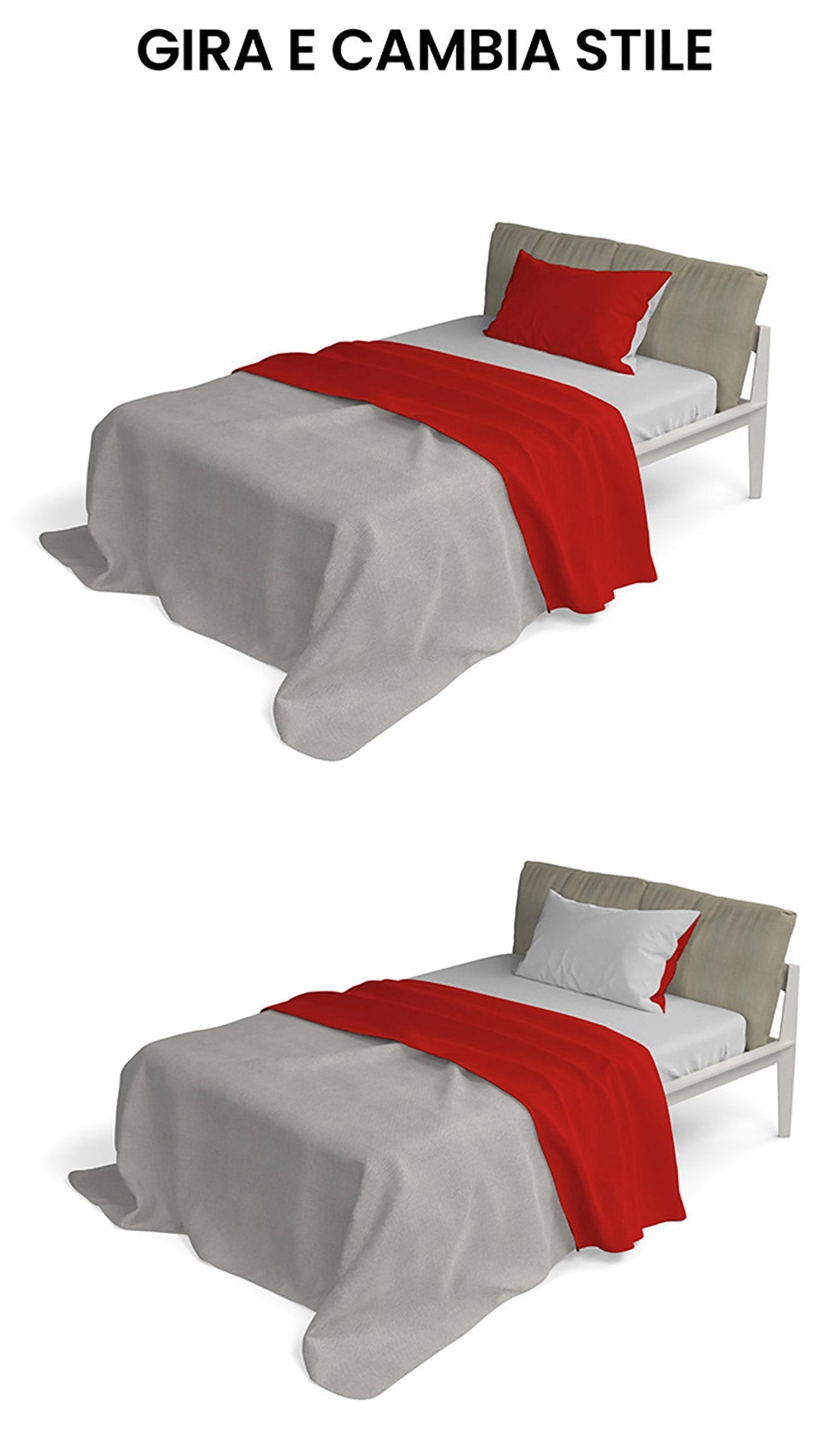 Set Lenzuola Sopra Sotto e Federe Doubleface Rosso/Grigio Chiaro Singolo