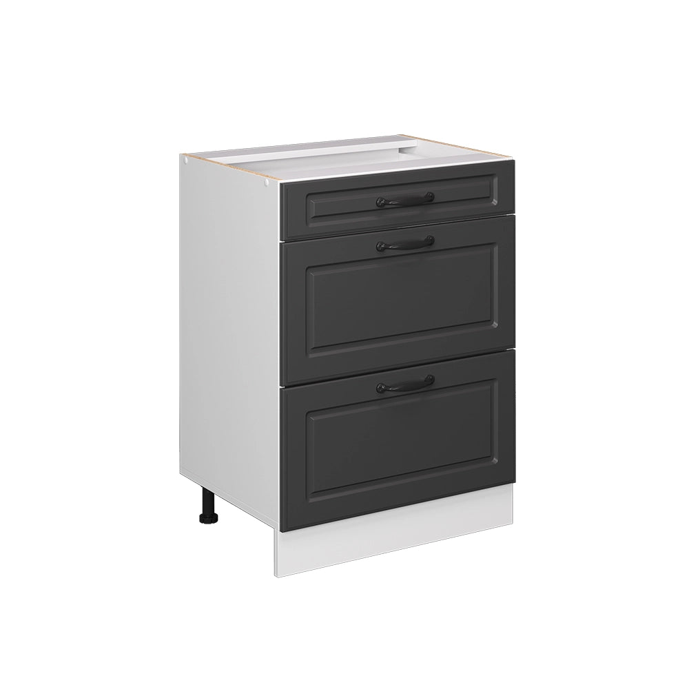 Mobiletto base per cucina R-Line Antracite rustico/Bianco 60 cm con cassetti, senza piano di lavoro Vicco