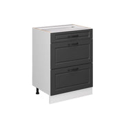 Mobiletto base per cucina R-Line Antracite rustico/Bianco 60 cm con cassetti, senza piano di lavoro Vicco