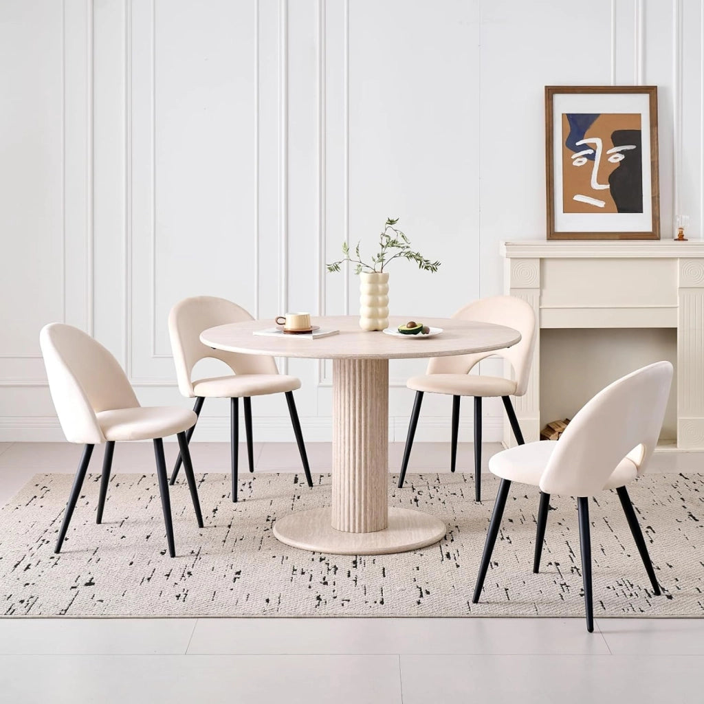 GrandCA HOME Tavolo da Pranzo Rotondo Moderno e Semplice, in Similtravertino Giallo, Diametro 115 cm, può Ospitare da 4 a 6 Persone